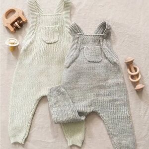 Gray Knit Baby Overalls Quincey Mae